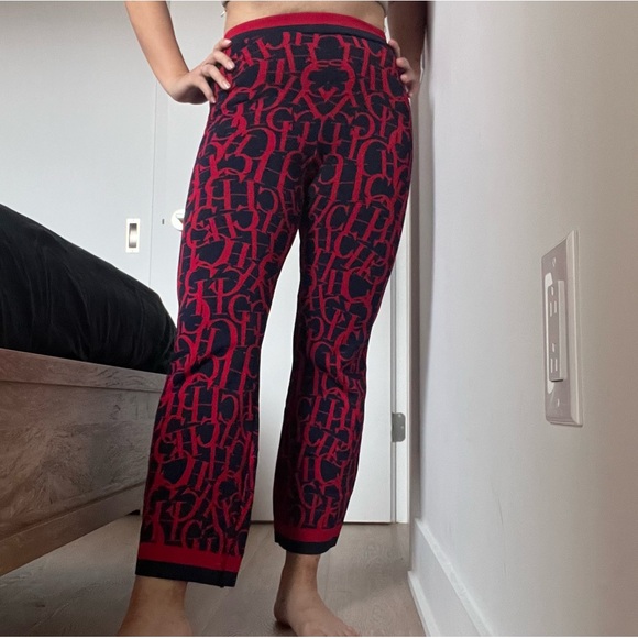 Carolina Herrera straight boots pants size 6 red navy blue wth adaptable waist - Picture 4 of 5